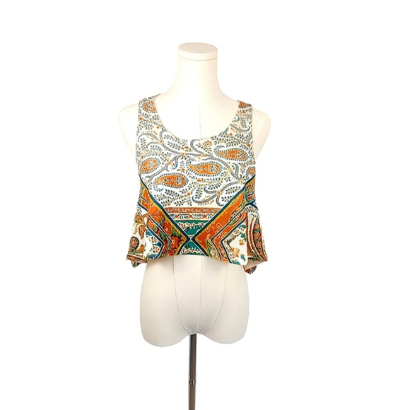 Gaze Multicolor Paisley Crop Top Sleeveless Handkerchief Hem Size M Boho Chic - Picture 2 of 9